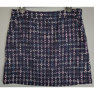 LOFT Skirt Womens 8P Petite Navy Blue Pink Plaid Tweed Lined Pockets Career